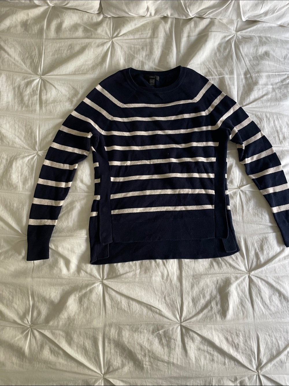 J. Crew Navy and White Striped Crewneck Sweater
